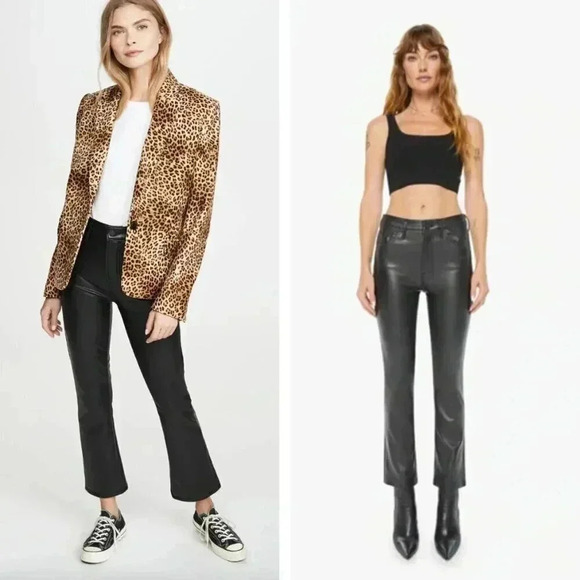 MOTHER Denim The Insider Ankle Jean Faux Show Vegan Leather Flare Night Out - Picture 1 of 11